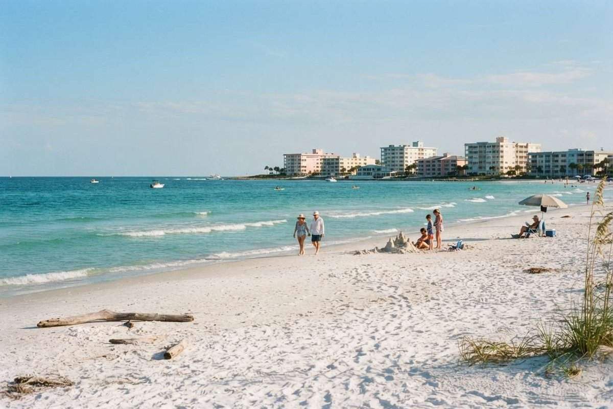White sand beach and turquoise Gulf water in Clearwater